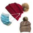 thumbnail image 3 of Dyfzdhu Women Solid Stitching Outdoor Plush Hats Crochet Knit Beanie Cap Button Peaked Red, 3 of 6