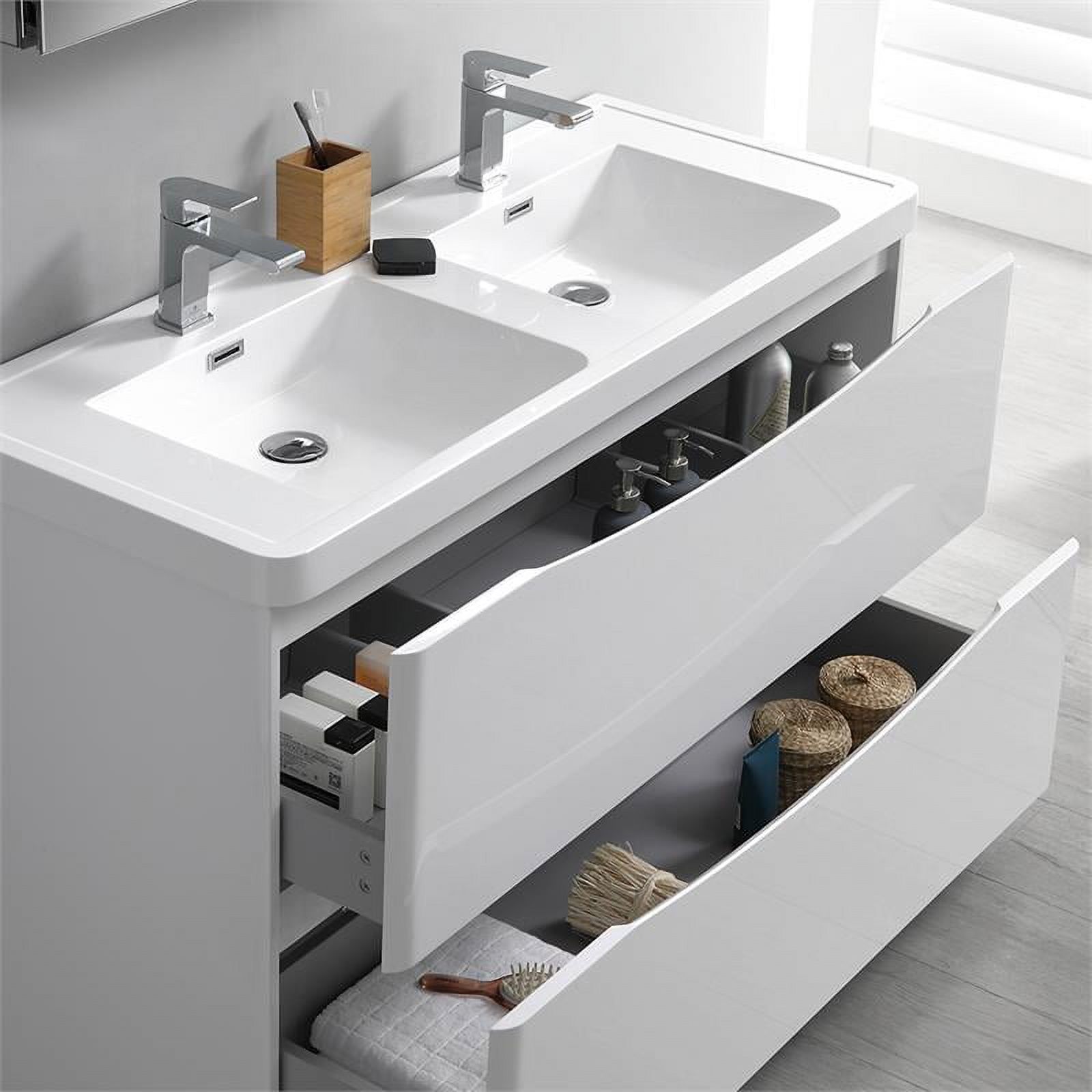 Fresca Tuscany 48" Wood Bathroom Vanity with Double Sinks in Glossy White - image 3 of 8