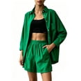 thumbnail image 5 of Sokhug Womens 2 Piece Casual Set Plus Size Oversized Button Down Shirt and Elastic Waist Shorts with Pockets Soft Breathable Summer Outfit, 5 of 5