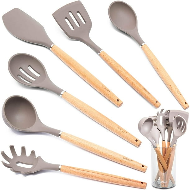 Juvale Silicone Bamboo Nonstick Kitchen Utensil Set With Holder 7 Piece Value Set Walmart Com Walmart Com