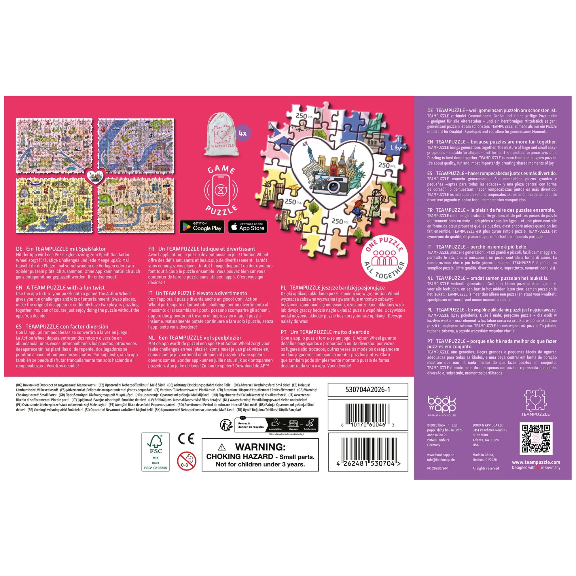 TEAMPUZZLE: City Trip - 1000pc Puzzle, 4 Jigsaw Sections, Around The World Travel Destinations, 27x19", Includes App Game Actions, Family-Friends 12+