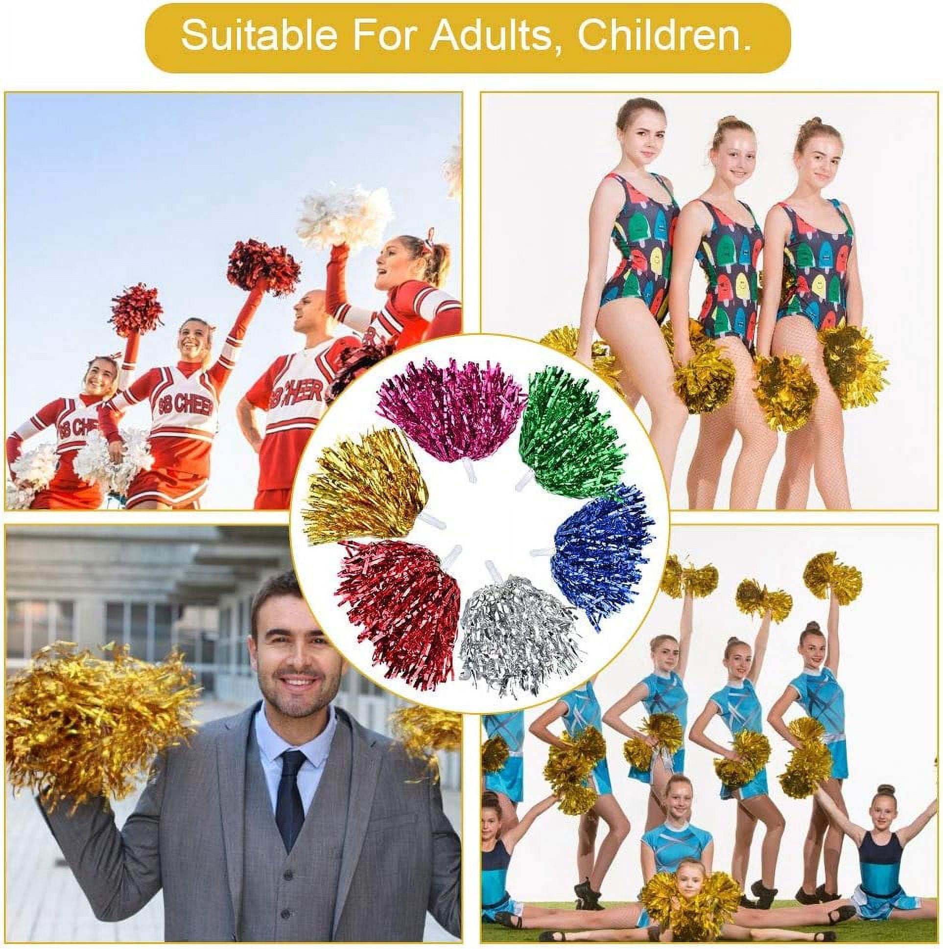 LINLIN 12 Pack Cheerleading Pom Poms Fluffy Pom Poms Cheer Metallic Strips With Plastic Handle, Cheerleader Pompoms for Sports Matches, Stage Performance, Holiday Celebrate
