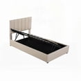 thumbnail image 2 of The Twin Size Bed Features a Sleek Vertical Stripe Headboard and Hydraulic Storage, 2 of 19