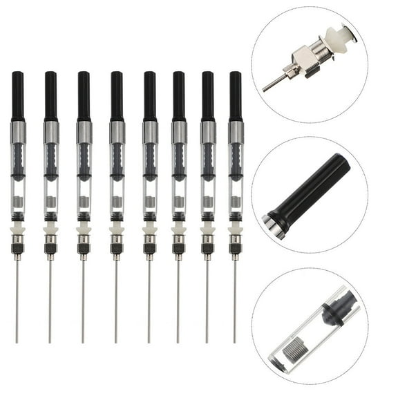 WHAMVOX 8Pcs Black Cylindrical Stainless Steel Fountain Pen Ink Fill Assistant for Use
