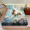 thumbnail image 3 of Xoenoiee Horse Butterfly Flower Print 3 Piece Sheet Set Includes 1 Fitted Sheet and 2 Pillowcases, Soft and Breathable Microfiber Bed Sheets with Deep Pocket for Bedroom Decor, Twin Size, 3 of 7