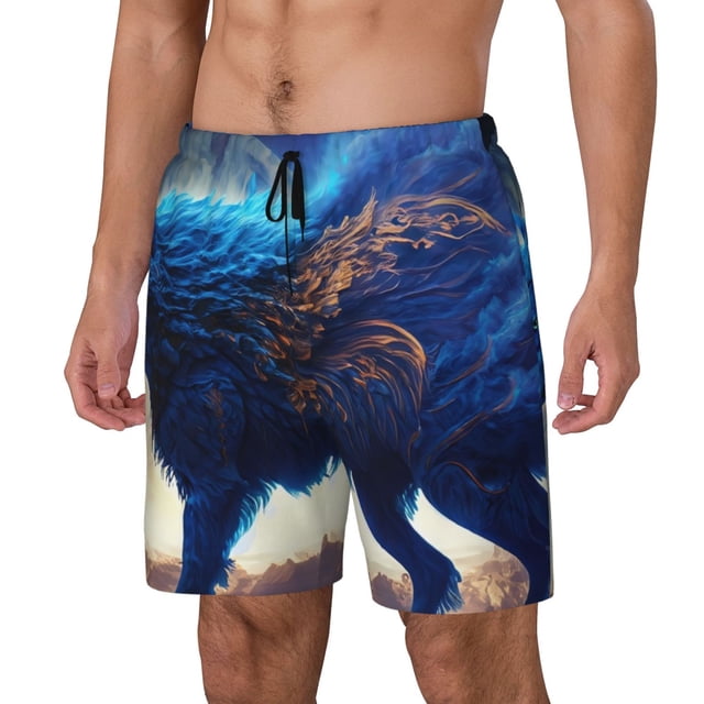 Balery Moonlit Blue Wolf Bañador para hombre, shorts de playa de secado rápido con entrepierna y forro de compresión-X-Large