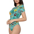 thumbnail image 2 of KLL Women 's Crew Neck Bodysuit Jumpsuits Trucks And Excavators Print Short onesies Stretch T Shirts, 2 of 7