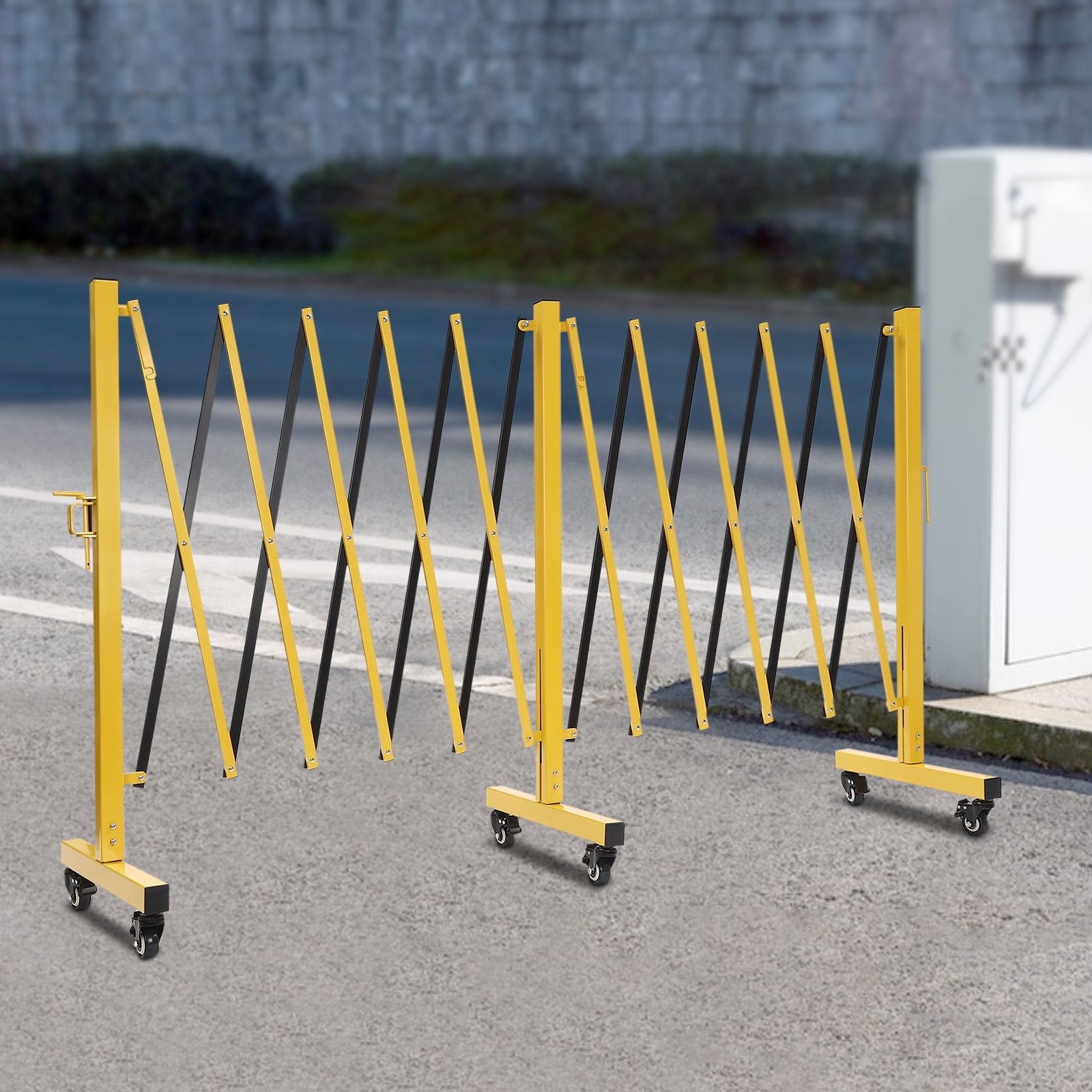 Mobile Barricade Gate with Casters, Aluminium Portable Expansion Flexible Fence Barricade Safety Barrier 16.4*4.4ft Yellow