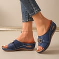 thumbnail image 3 of Rokment Womens Orthopedic Wedges Slides Dress Sandals Beach Summer Fashionable Casual Leather Open Toe Arch Support Platform Walking Slip on Dressy Mid Heels for Ladies Blue Size 9, 3 of 5