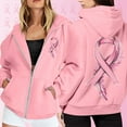thumbnail image 2 of Shadoumai Womens Breast Cancer Awareness Hoodies Full Zip Up Jacket Ribbon Graphic Oversized Sweatshirt Jackets Fall Winter Clothes, 2 of 6