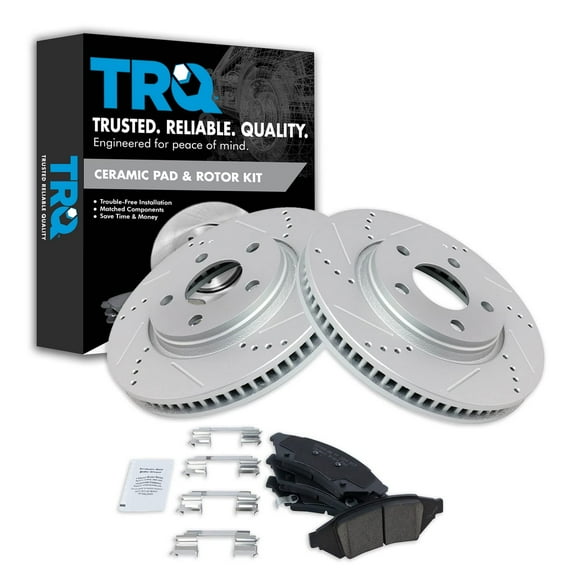 TRQ Front Performance Brake Pad & Rotor Kit Brake Pads Brake Rotors Set Ceramic Premium G-Coated Fits Select 2004 Pontiac Grand Prix