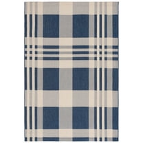 SAFAVIEH Courtyard Benjamin Plaid Indoor/Outdoor Area Rug, Navy/Beige, 5'3" x 7'6"
