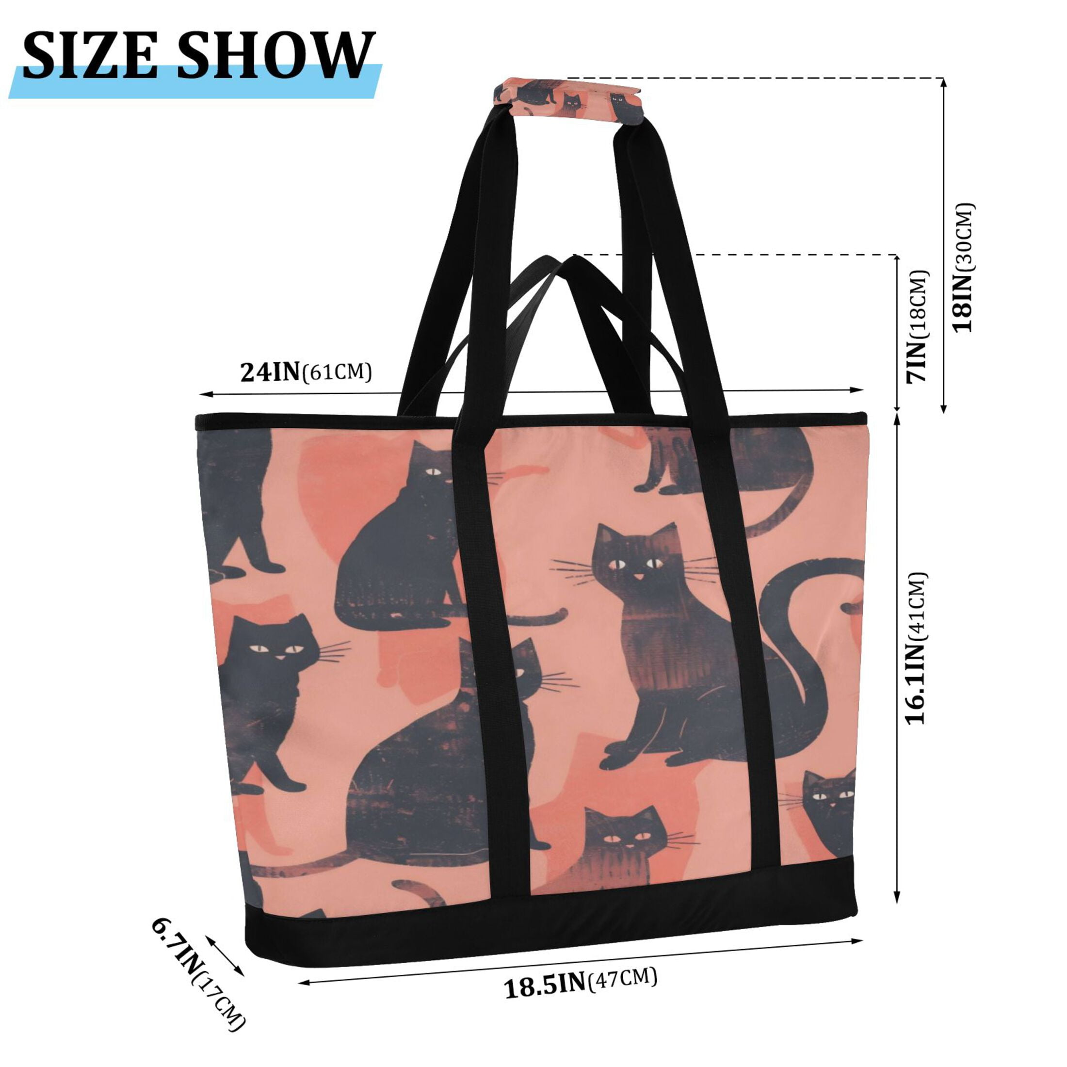 Large Hand-held Ice Pack Picnic Bag Insulation and Refrigeration Suitable for Shopping Picnics and Camping Black Cat
