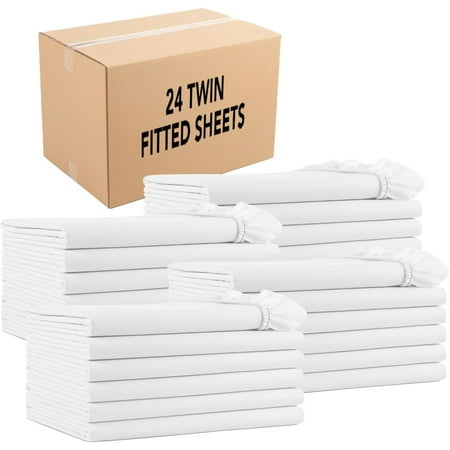

Bulk Fitted Bed - (Case Of 24) Soft Durable Cotton Blended Bedding Supplies For Hosts Of Hotel Motel Or Rental Properties White 36 X 80 X 12 In.