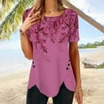 thumbnail image 4 of Pompotops T-shirt Mode Imprimé Ample pour Femmes Boutons Manches Courtes Blouse Col Rond Hauts Décontractés, 4 of 7