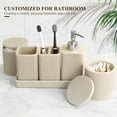 thumbnail image 5 of Bathroom Accessories Set, 6 Piece Bathroom Set with Toothbrush Holders, Soap Dispenser, Vanity Tray, Tumbler, Cotton Swab Jars, Bathroom Organizer，Bathroom Sink Sets, Stone Beige, 5 of 7