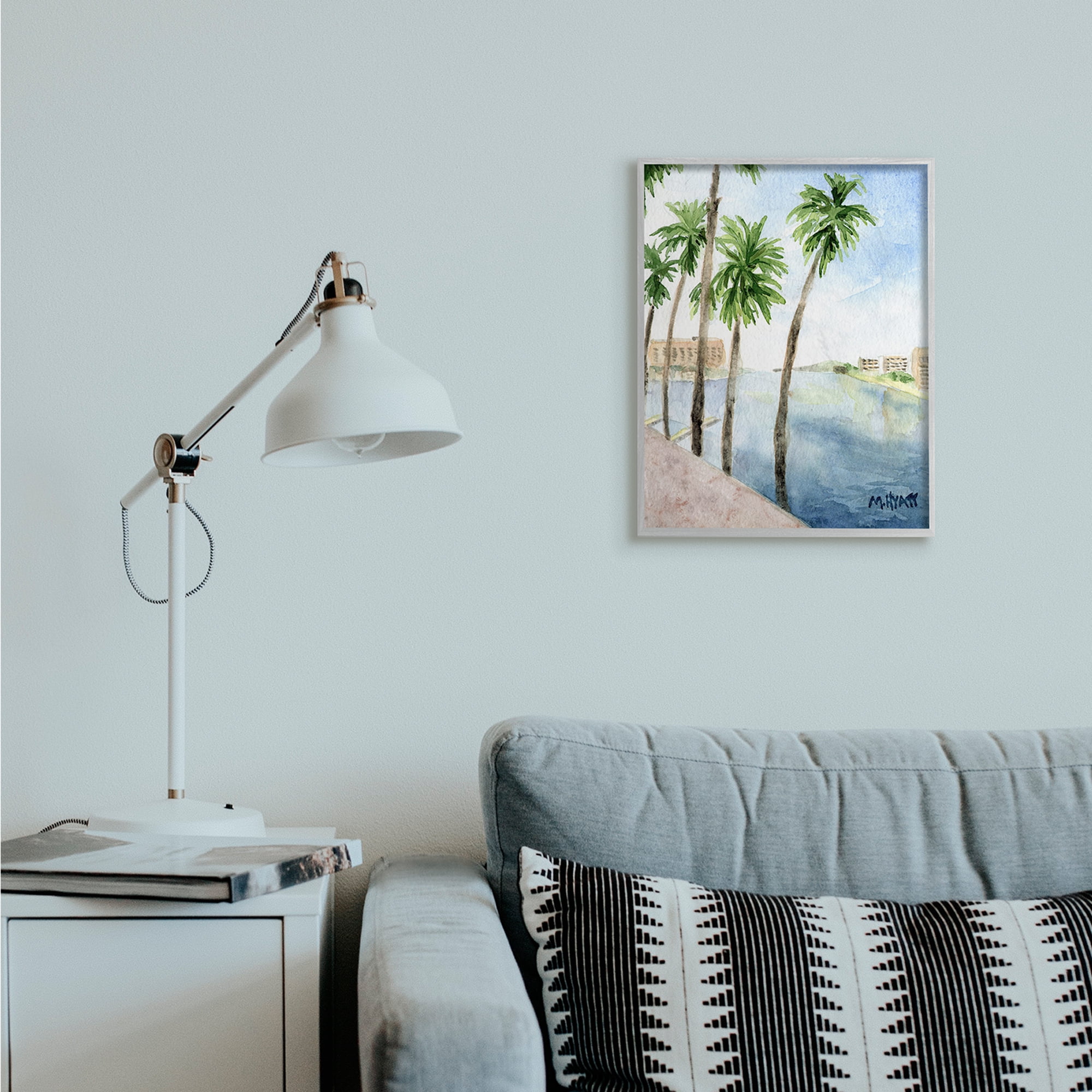 Stupell Industries Tropical Palms Along the River Edge Landscape Grey Framed, 16 x 20, Design by Melissa Hyatt LLC