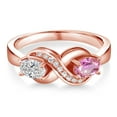 thumbnail image 2 of Gem Stone King 18K Rose Gold Plated Silver Lab Grown Diamond and Pink Sapphire and White Created Sapphire Infinity Promise Ring for Women | 1.09 Cttw | Oval 6X4MM | Gemstone April Birthstone | Size 6, 2 of 5