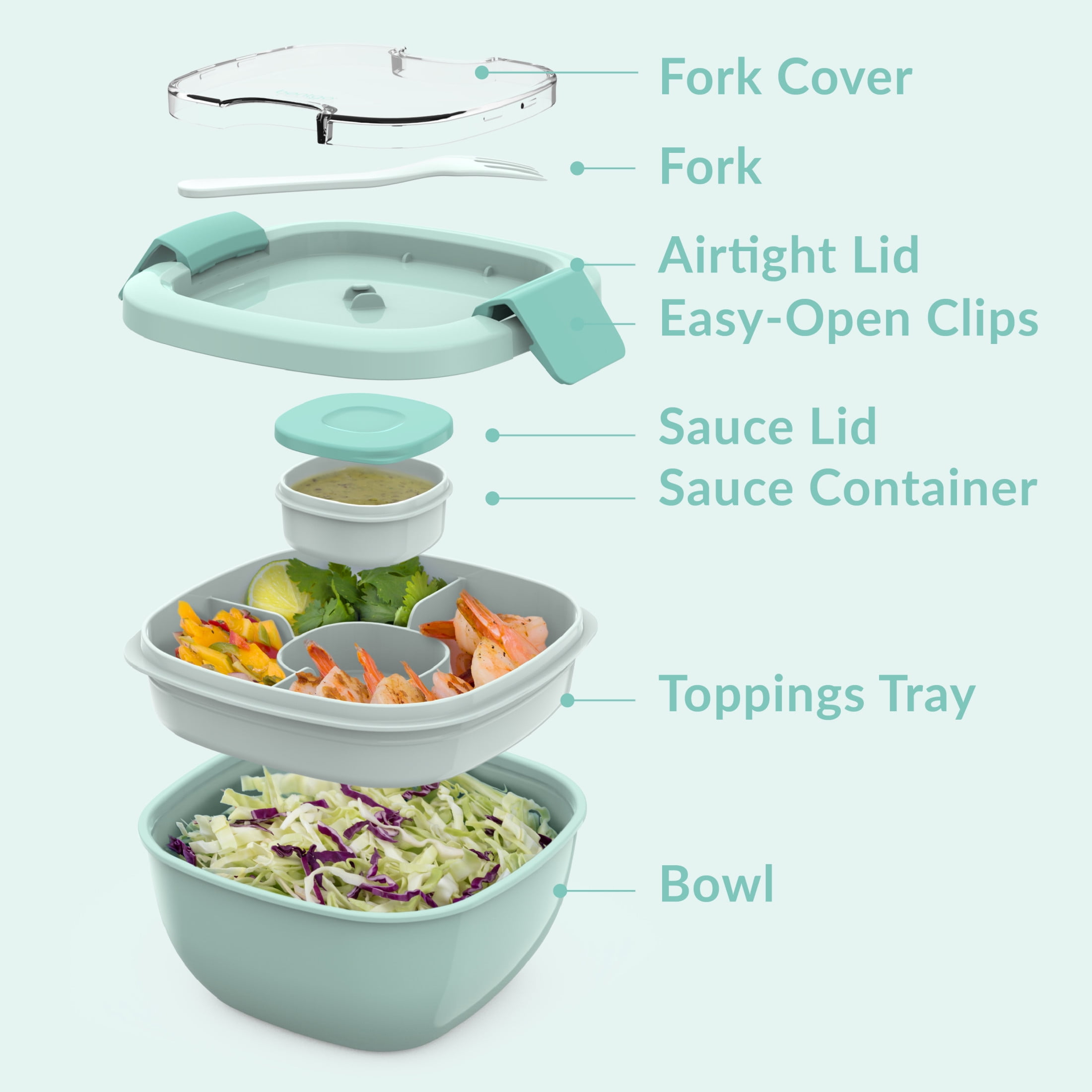 Bentgo Salad Lunch Container, 4" x 7-1/4", Coastal Aqua