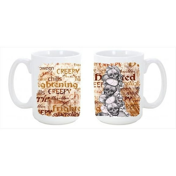 Creepy, Haunted and Frightful with skulls Halloween Dishwasher Safe Microwavable Ceramic Coffee Mug 15 oz.