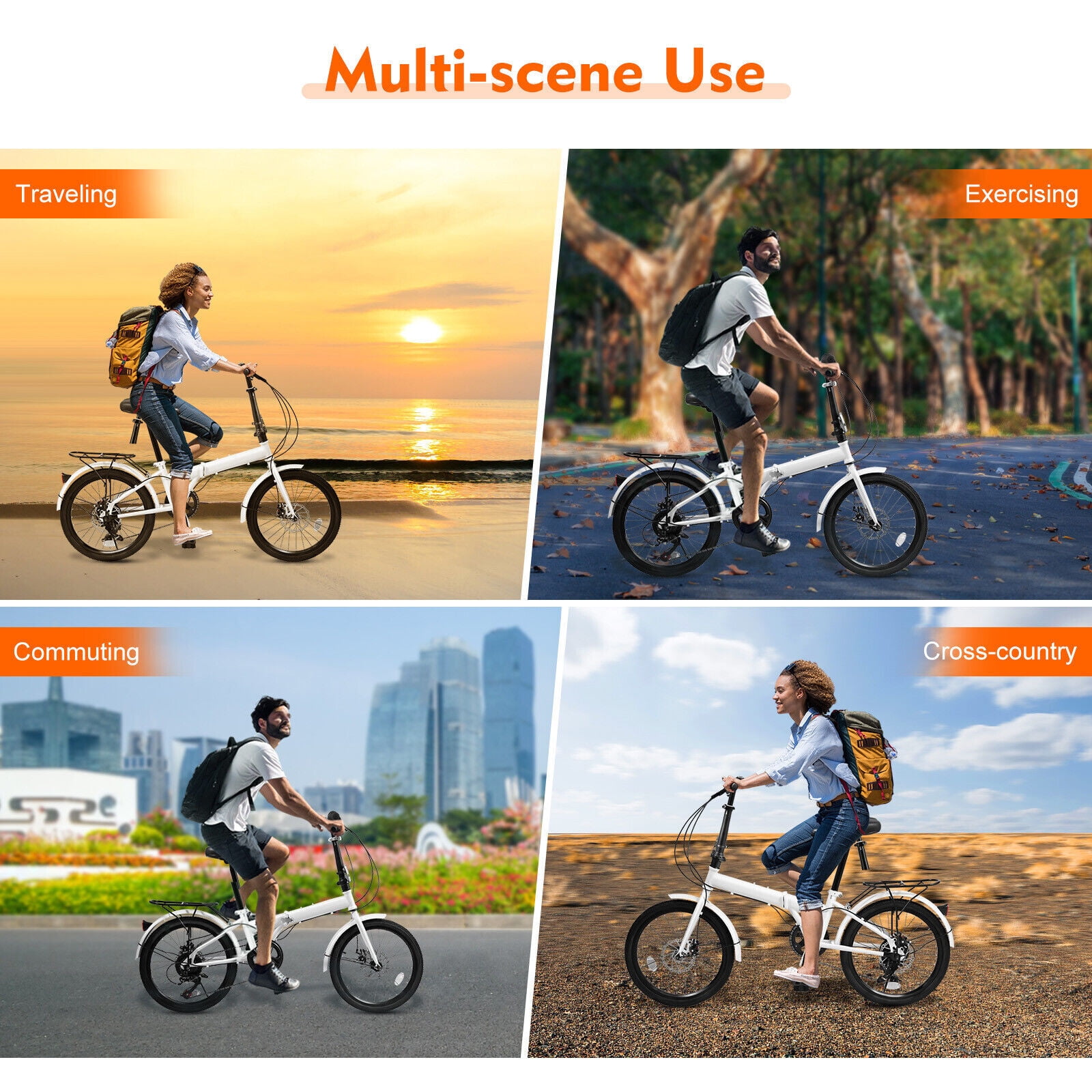 20-Inch Folding Mountain Bike with 7-Speed Gears, Front & Rear Disc Brakes, High Carbon Steel Frame, Adjustable Seat & Handlebars, Lightweight Commuter Bicycle