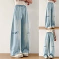 thumbnail image 2 of CONZONE Denim Pants for Little Girls Straight Leg Jeans for Girls Elastic Waist Lightweight Fall Trousers with Pockets Size 5-6 Years, 2 of 9