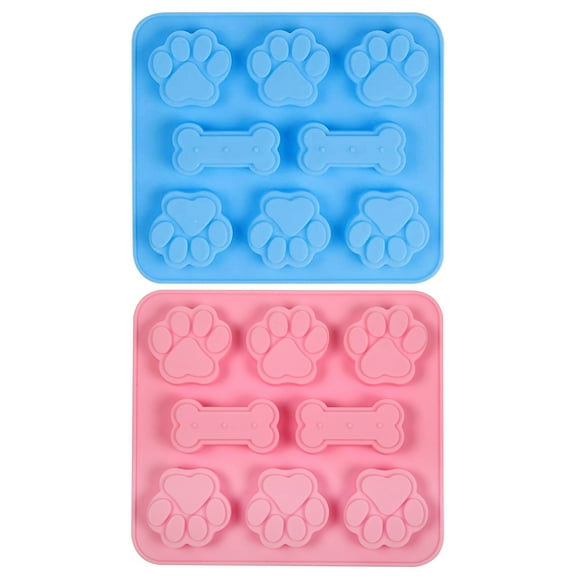 Kripyery 2 Pack Food Grade Silicone Molds Paw Bone Design 6 Grids Non-stick Easy to Clean for Baking Ice Cubes Candy Dog Treats