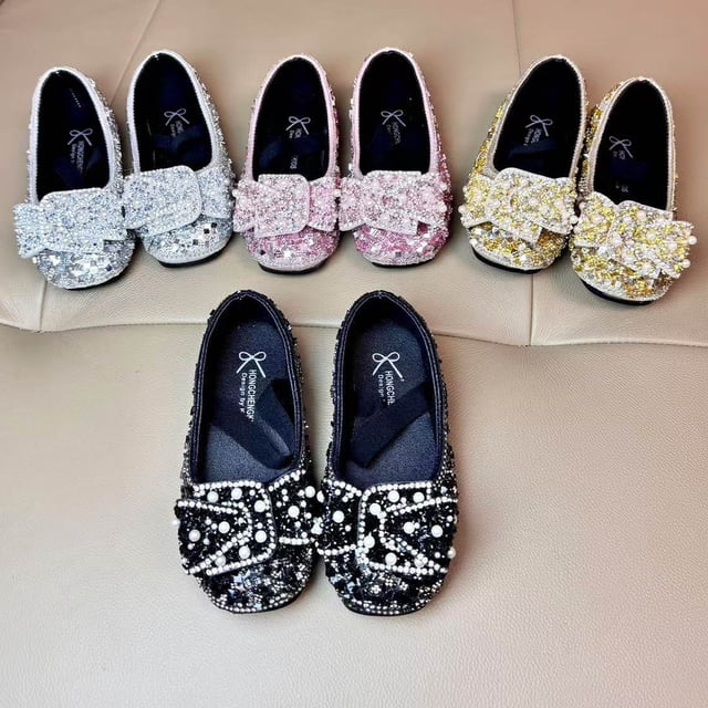 JDQJBZ Girls Casual Shoes Crystal Princess Flats Soft Sole Bow Knot