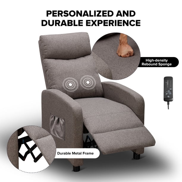 Comhoma Push Back Fabric Massage Recliner with Footrest, Grey