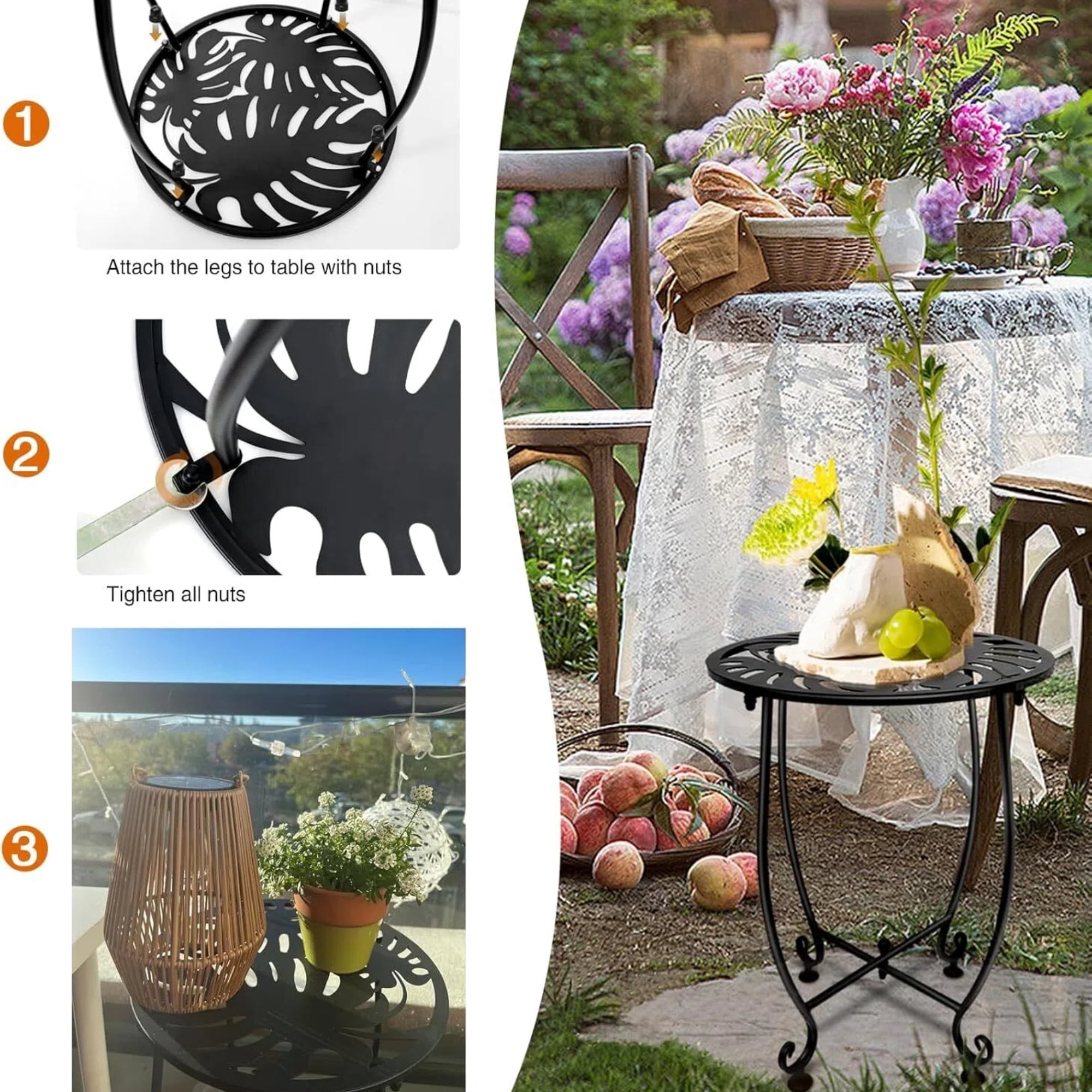 JUNBEI Outdoor Side Table for Small Spaces, 2 Pack 14 Inch Round Metal End Table for Patio Balcony Yard Porch, Anti-Rust Waterproof Accent Table for Indoor Outdoor Use, Easy Assembly