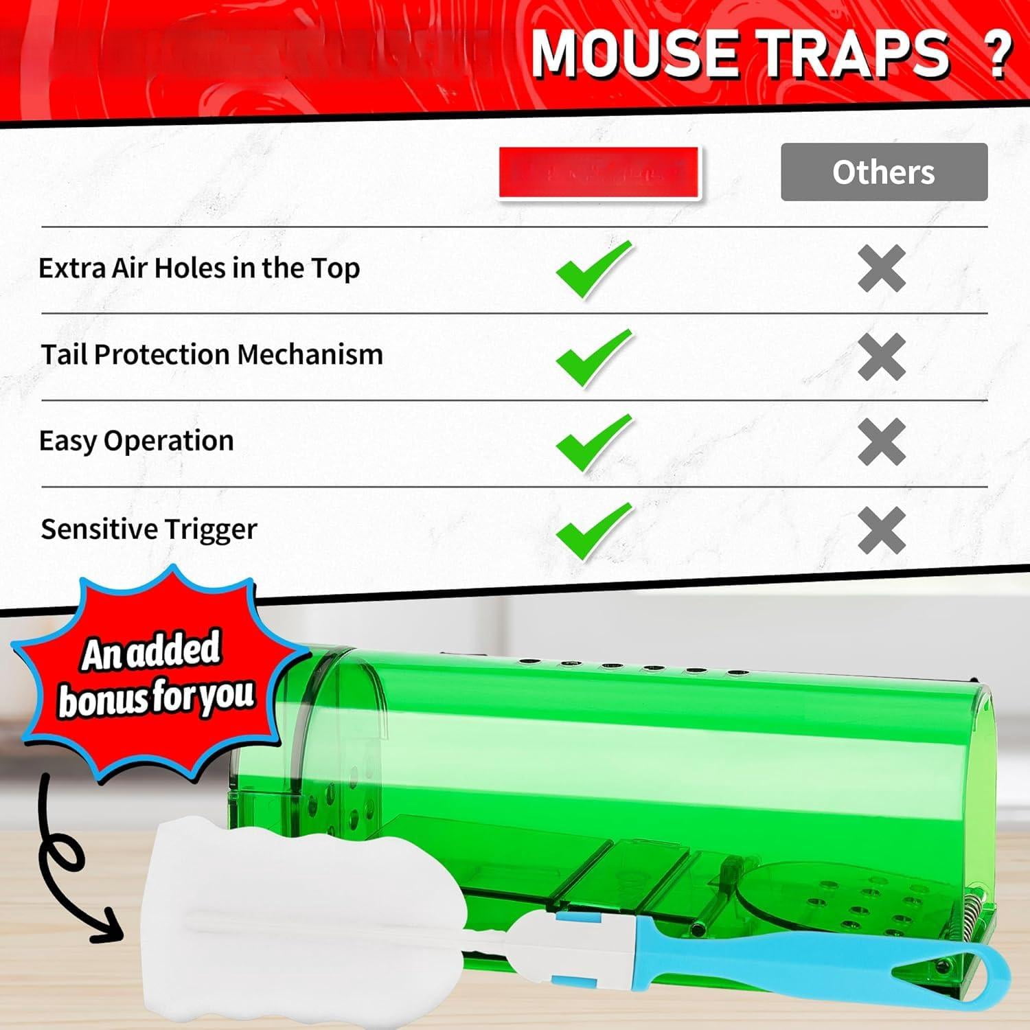 Humane Mouse Traps 6 Pack  No Touch Catch And Release Live Rodent Reusable With Cleaning Brush Pet Safe Indoor Outdoor Control For Mice Rats Chipmunks Voles