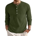 thumbnail image 2 of Mens Waffle Long Sleeve Shirt Casual Button Down Thermal Henley Shirts Lightweight Plain Fall Tshirts Pullover Army Green L, 2 of 9