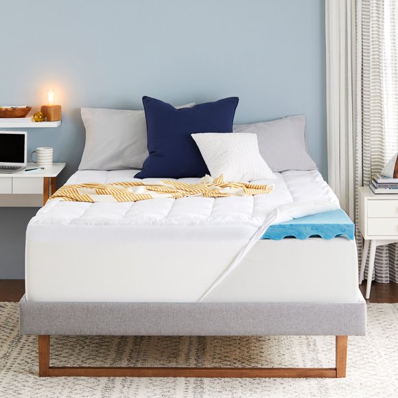Sleep Innovations Ultra Soft Support Gel Memory Dual Layer Foam Mattress Topper, 4 Inches, Full