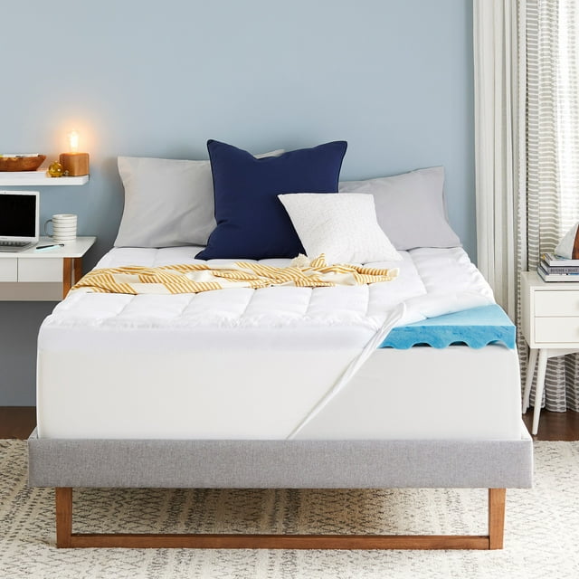 Sleep Innovations Ultra Soft Support Gel Memory Dual Layer Foam Mattress Topper, 4 Inches, Full