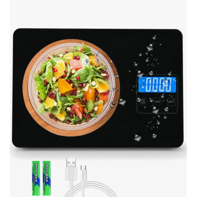 Báscula Digital de Cocina 15kg, Precisión 1g, Vidrio Templado Impermeable, USB Recargable, 5 Unidades
