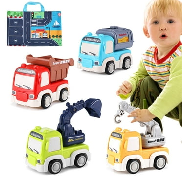 Lictin Pull Back Cars for Toddlers,  Friction Powered Cars with Playmat/Storage Bag, Push and Go Toys Car Construction Vehicles Toy Set for Baby Kids Gift Ages 1 2 3
