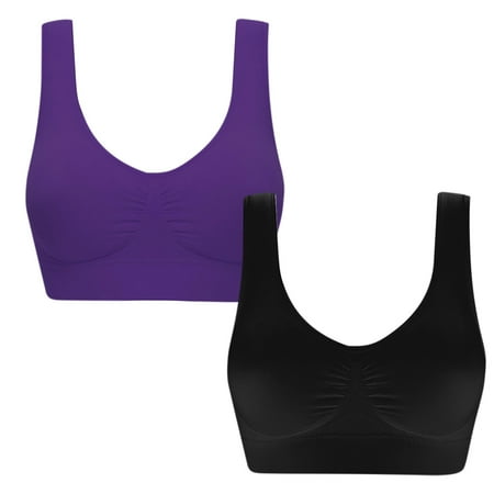 Mrat Womens Soft Bralette 2 Pack Women s Seamless Bras No Underwire Sleepwear Push up Bras Soft Wireless Comfort Bralettes Everyday Bra Women s Everyday Wear Bra S-138 Purple 3XL