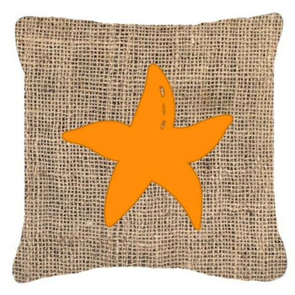 Starfish Burlap And Orange Indoor & Outdoor Fabric Decorative Pillow