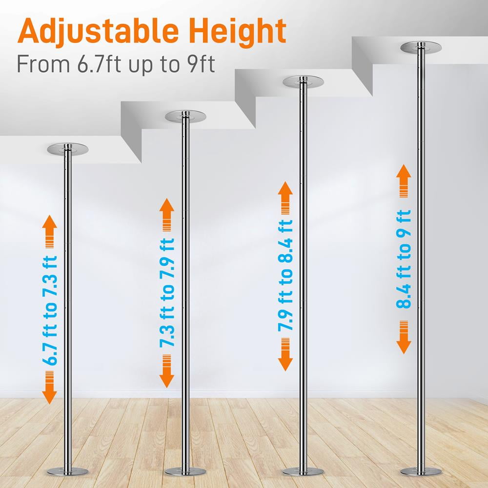 Portable & Removable Stripper Fitness Pole Great for Training & Exercise SereneLife Professional Spinning Dancing Pole silver 