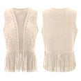 thumbnail image 6 of Women Hollow Tassel Vest Faux-Suede Fringe Jacket Boho Western Sleeveless Open Front Hippie Cardigan Khaki, L, 6 of 7