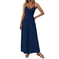 thumbnail image 2 of Gamivast Linen Romper Dress for Women V Neck Sleeveless Spaghetti Strap Wide Leg Jumpsuit Flattering Smocked Maxi Dress Casual Beach Dress Vacation, 2 of 8