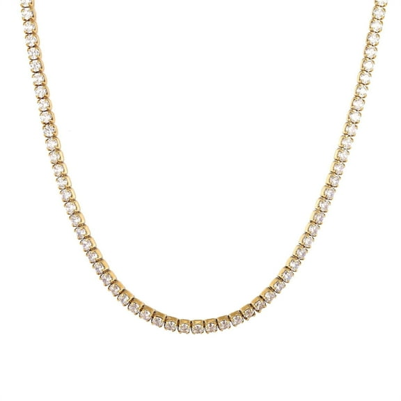 SEOL   GOLD Tennis Chain Necklace White CZ 18ct Yellow Gold Plated Sterling Silver