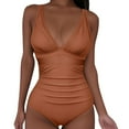 thumbnail image 2 of Hxshgdsn Womens Deep V Neck One Piece Bikini Slimming Wide Strapped Modest Swimsuit High Waist Trendy Swimwear Orange S, 2 of 8