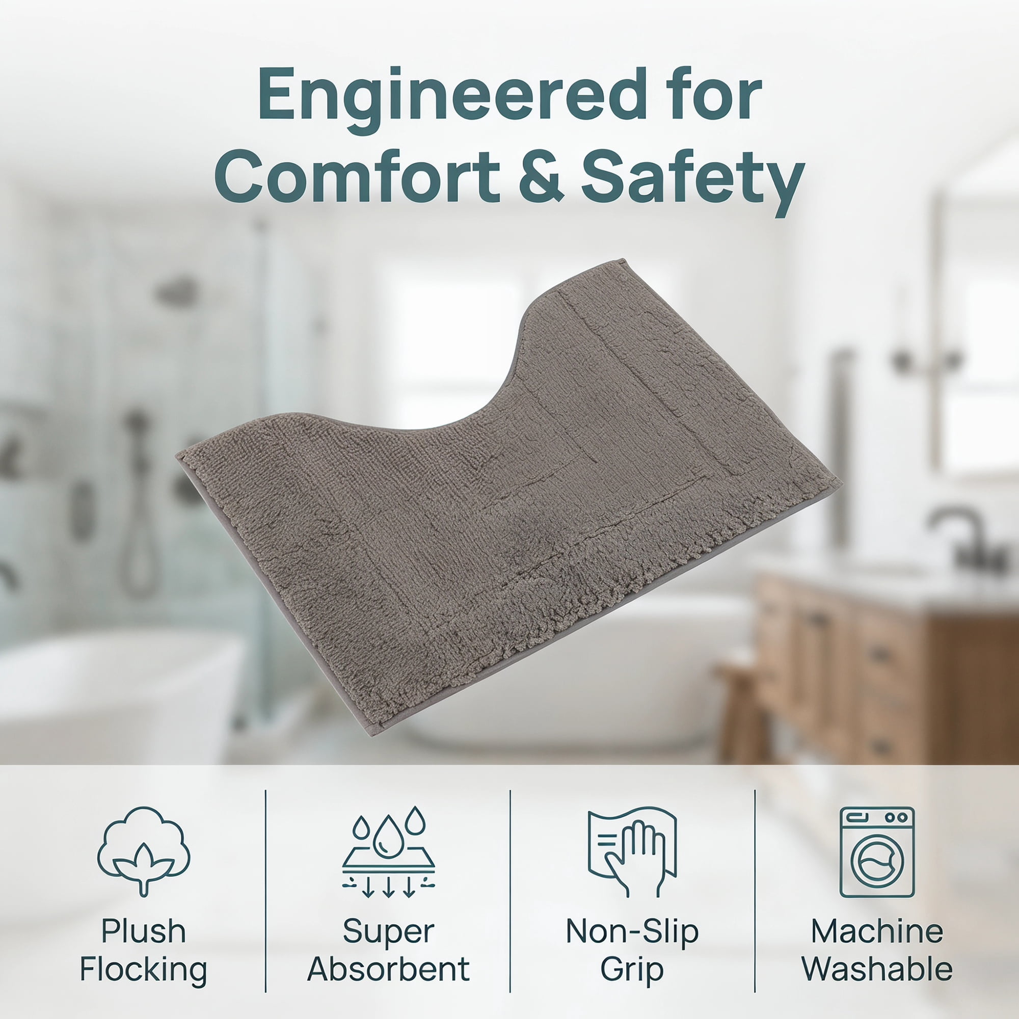 Unique Bargains U-Shaped Absorbent Non Slip Machine Washable Bath Mat Dark Gray 20" x 16"