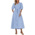 thumbnail image 1 of Vestido midi PRETTYGARDEN Verano 2025 de manga corta con cuello en V para mujer, 1 of 6
