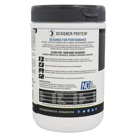 Designer Protein Organic Pro 30 100% Plant Based Protein Powder, Vanilla, 30g Protein, 1.3 Lb