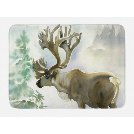 Antlers Bath Mat Moose In Winter Forest Wildlife Reindeer