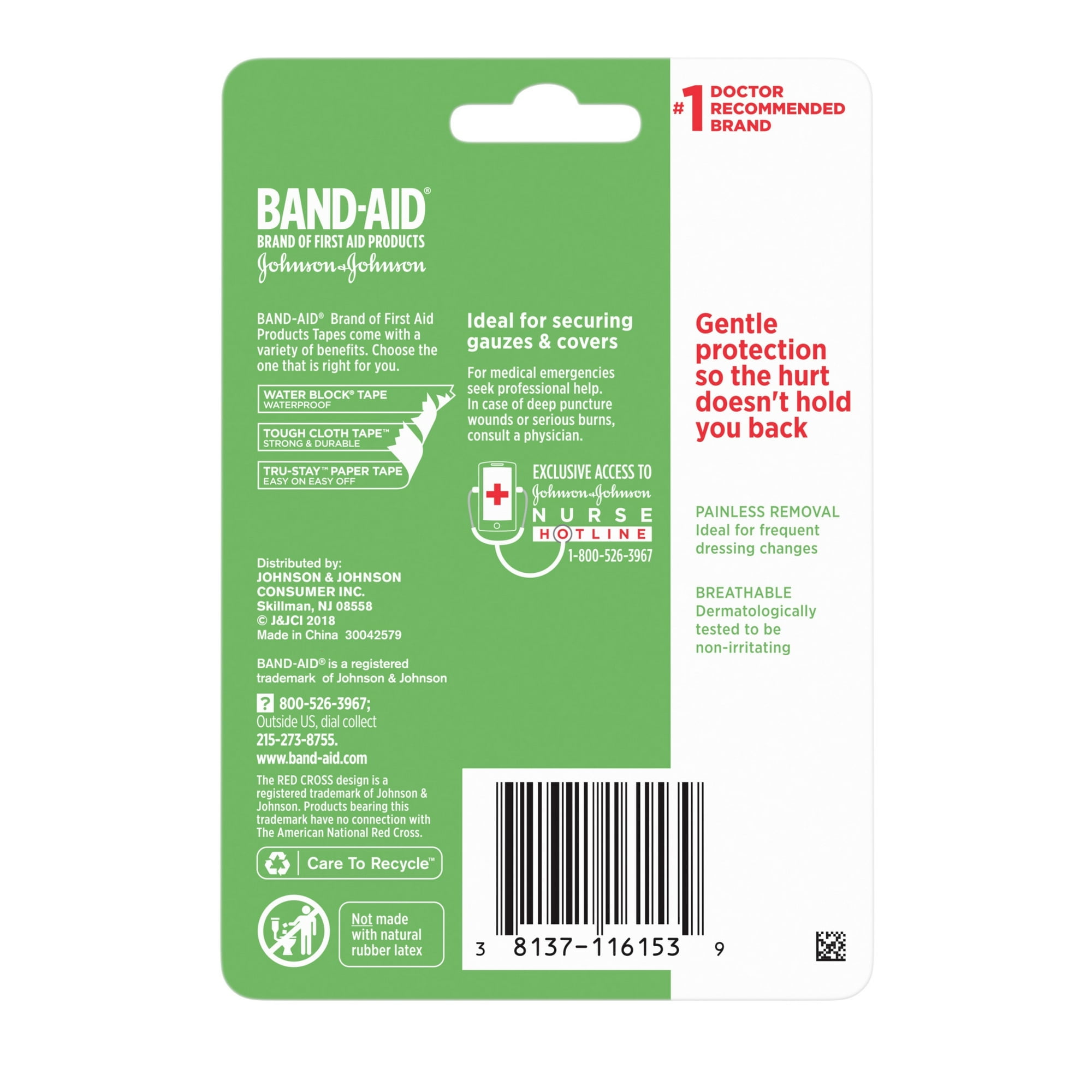 Band-Aid Brand First Aid Hurt-Free Medical Paper Tape, 1 in by 10 yd (Pack of 6)