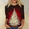 thumbnail image 2 of WTOBBY Women's Casual Round Neck 3/4 Sleeve Loose Printed T-Shirt with Christmas Elements, Ladies Holiday Theme Top for Everyday Fashion, Comfortable Wear Blouse,Wine 3XL, 2 of 6