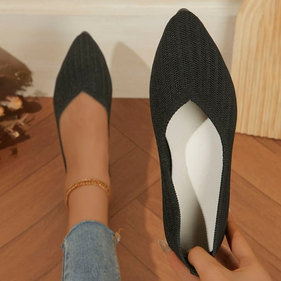Viluyesy Flats for Womens, Pointed Toe Shallow Comfort Knit Mesh Breathable Casual Breathable Ballet Shoes Black
